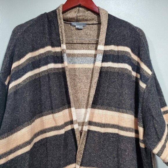 Vince Brown Stripe Wool Cashmere Open Front Cardigan Sweater Short-Sleeved XS/S - Picture 10 of 15